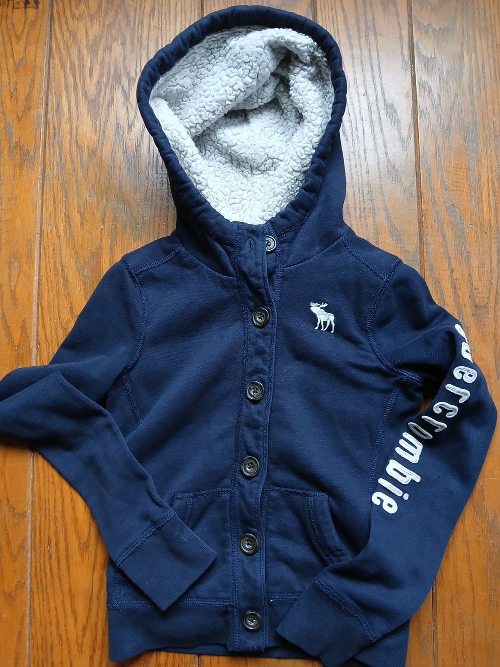 Abercrombie & Fitch Kids Navy Sherpa-Lined Moose Y2K Hoodie S